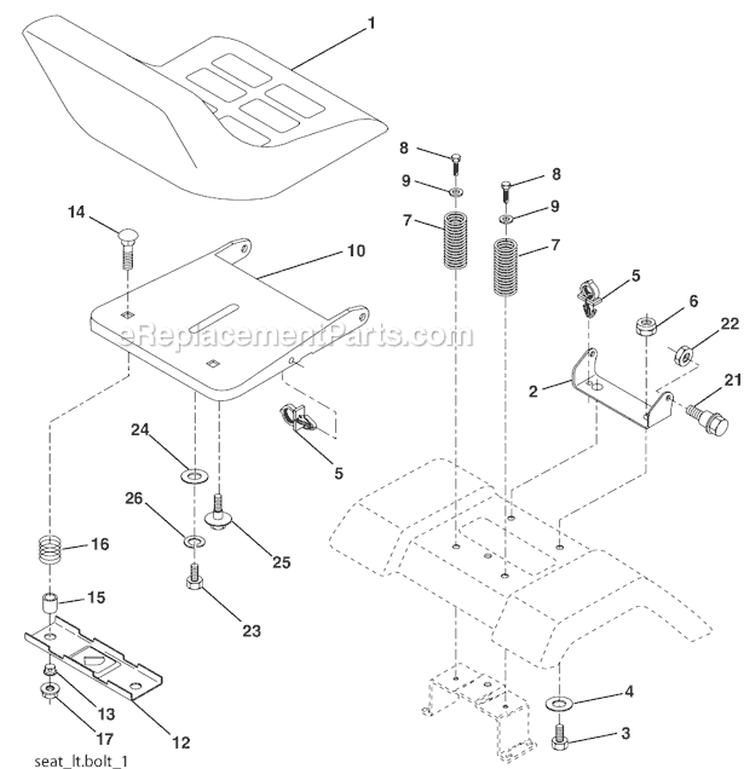 Tractor - Seat Diagram and Parts List for HD13538 96016000100 Weed Eater Lawn Tractor